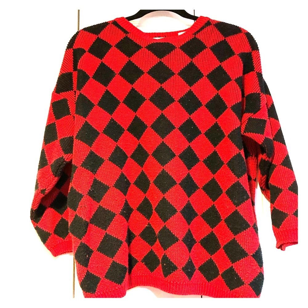 Vintage Red and Black Checkered Sweater